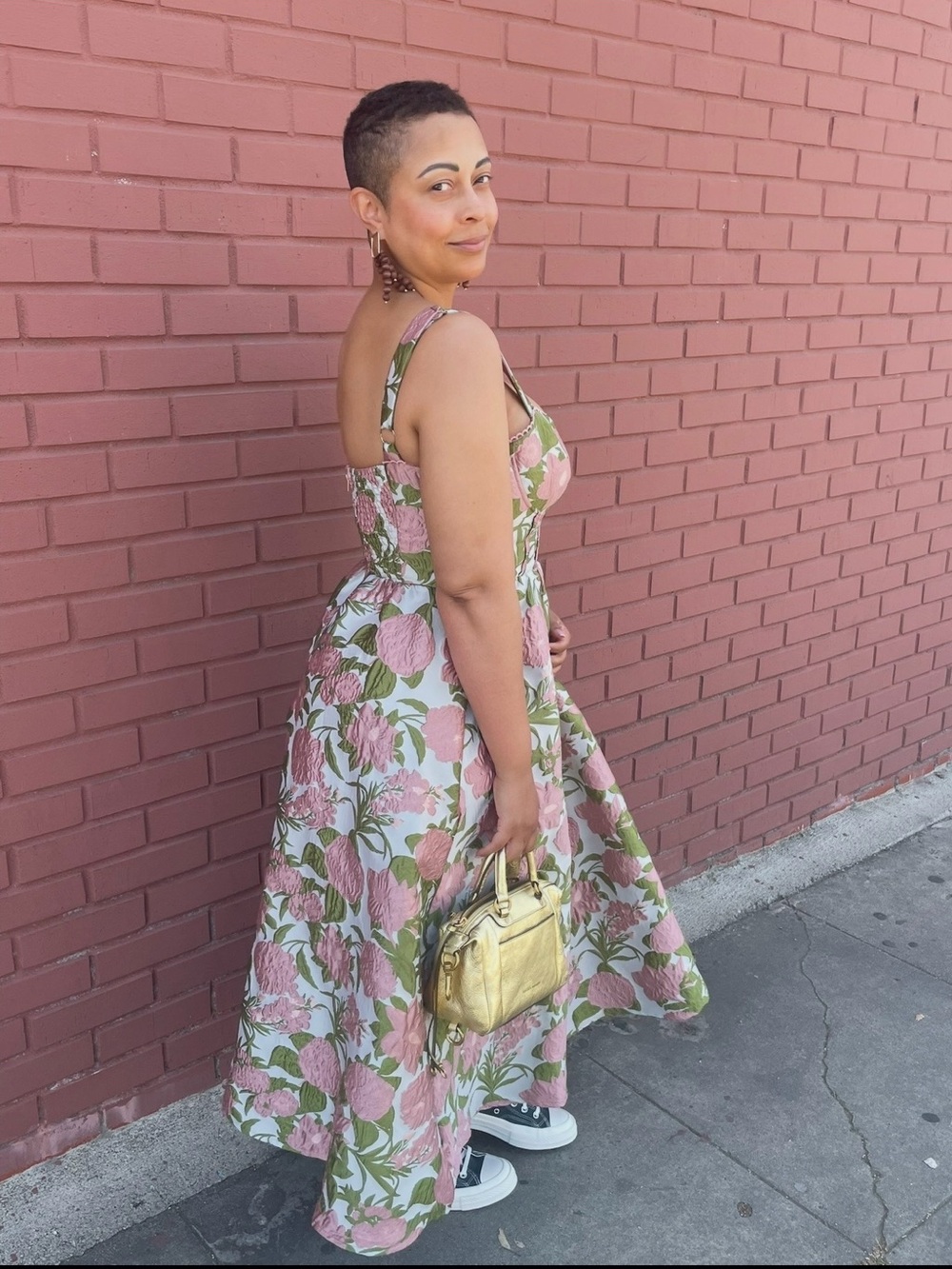 Pink Floral Sundress with Green Leaves - Picture 4 of 12